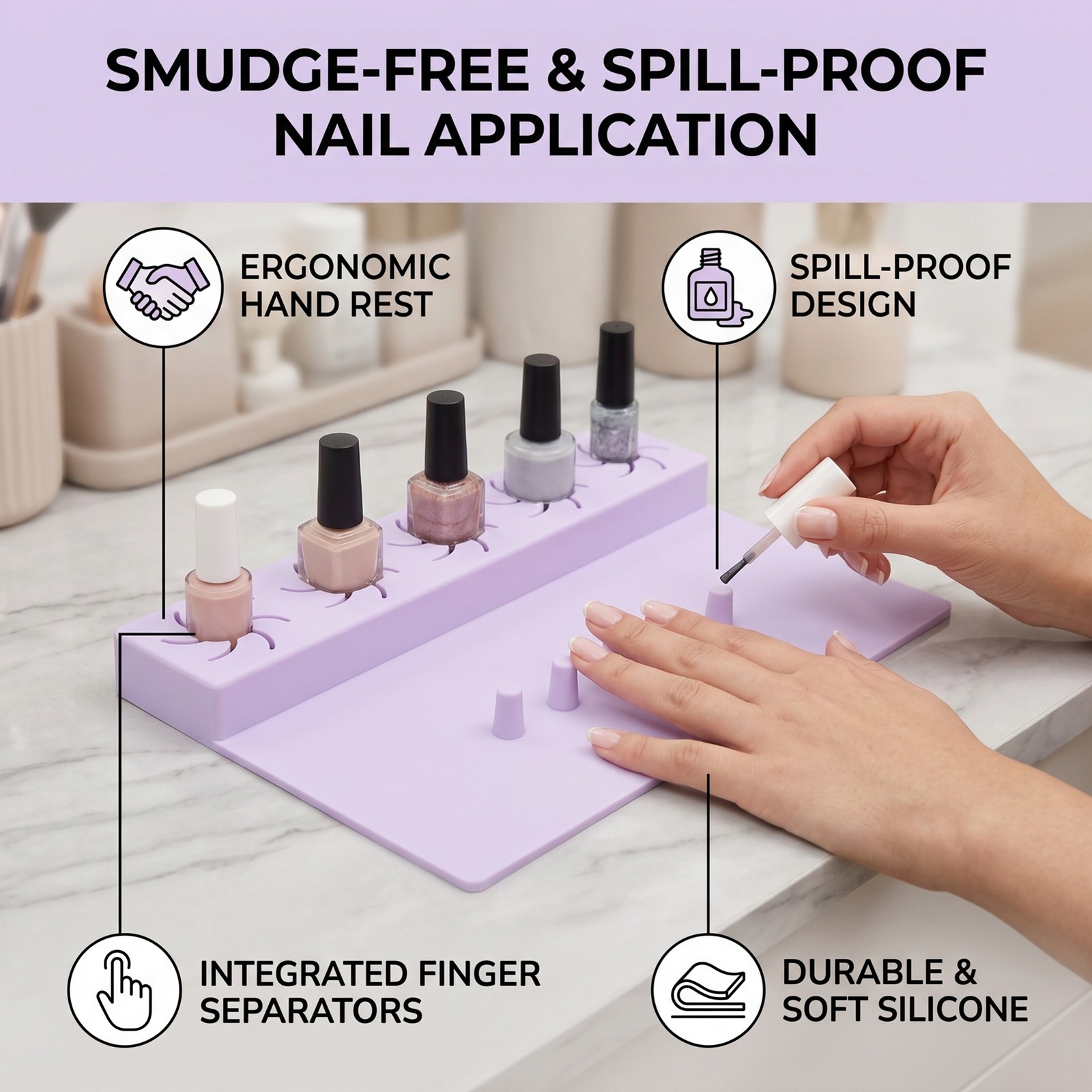2 In 1 Silicone Nail Hand Rest Mat Anti Spill Holder For Home