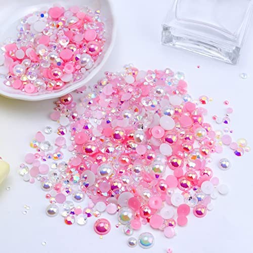 60g Flatback Pearls and Rhinestones for Crafts, 3620PCS 2mm-10mm Mix for Nails