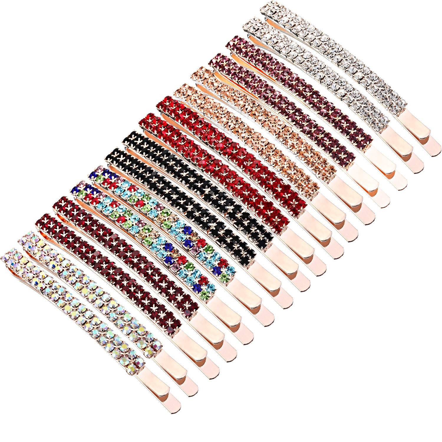 Yaomiao 16 Pieces Rhinestone Bobby Pins 16 Count (Pack of 1), Multi Color