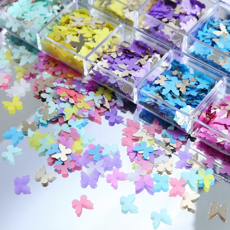 12 Grids Nail Sequins Flakes Art 3D Decoration Butterfly Accessories Glitter Set