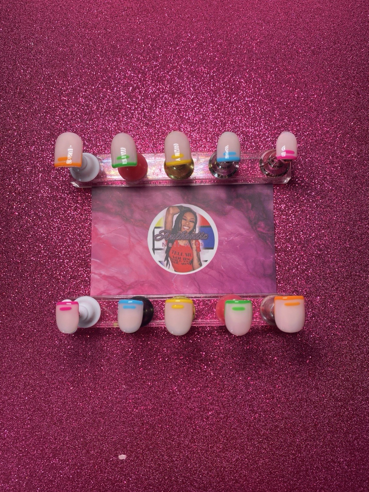 Square Press-On Nails Rainbow Shiny Multicolor Set