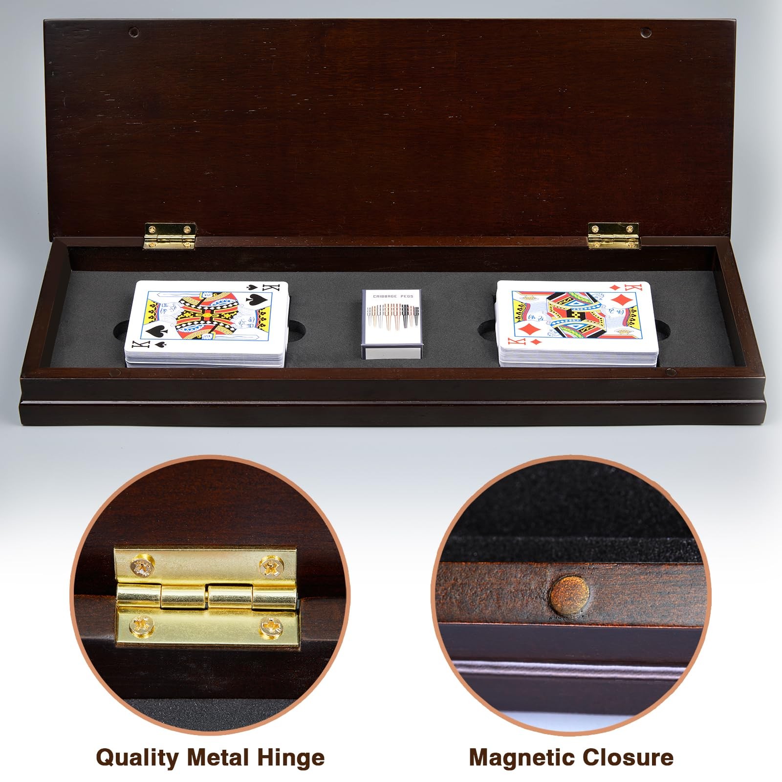 VAMSLOVE Upgraded Wooden 4-Track Cribbage Board Game Magnetic Large
