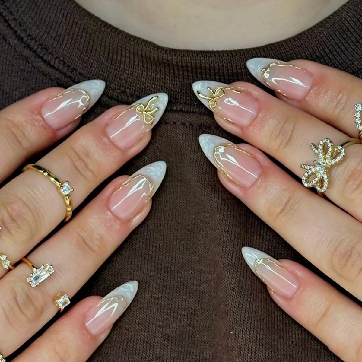 White French Tip Press on Nails Medium Medium, Summer Nails-12