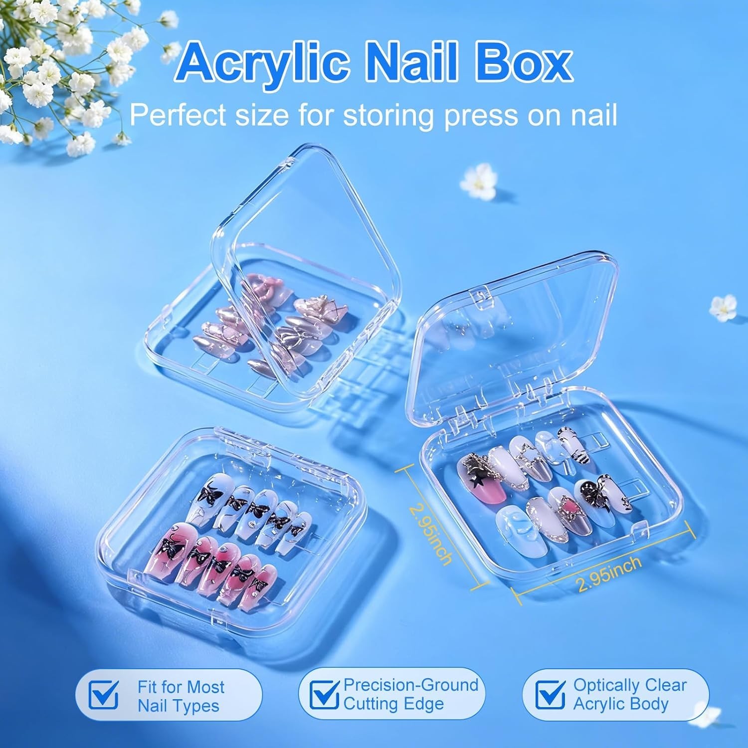 16 Pcs Acrylic Press on Nail Storage Box with Adhesive Double Sided Tape, Pre…