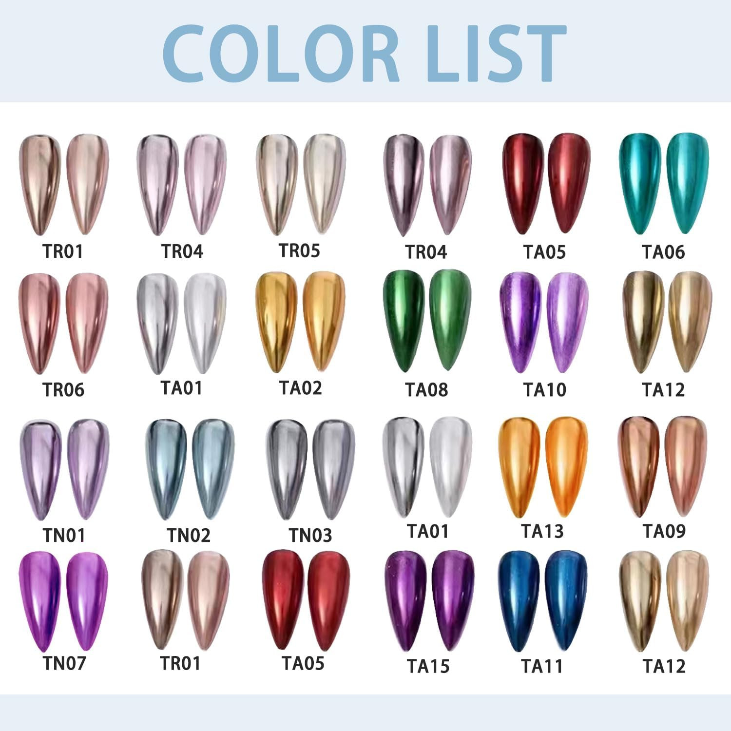 Chrome Nail Powder,24Colors Aurora Chrome Powder Mirror Luster Glitter Effect Ch