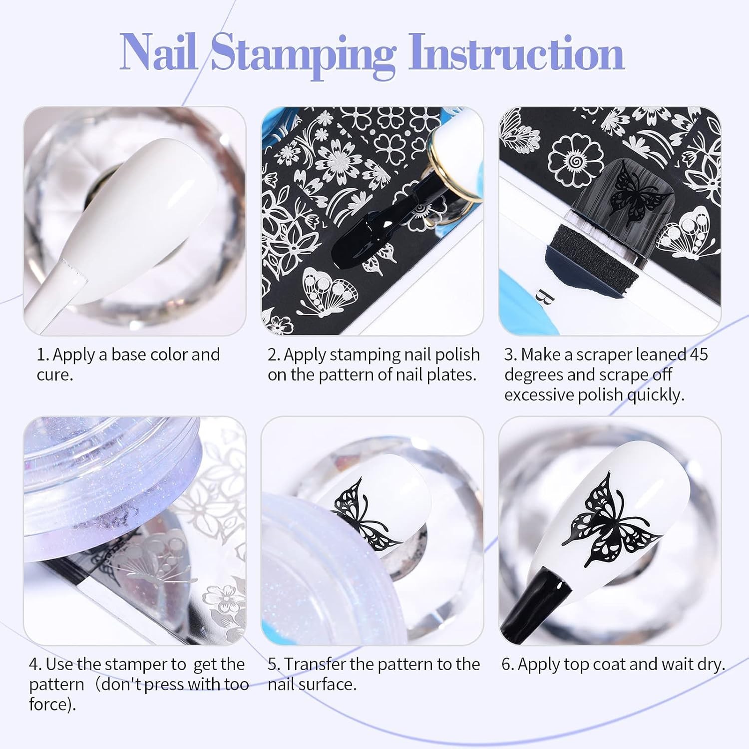 Versatile 6PCS Nail Art Stamping Kit | Long & Short Jelly French Manicure