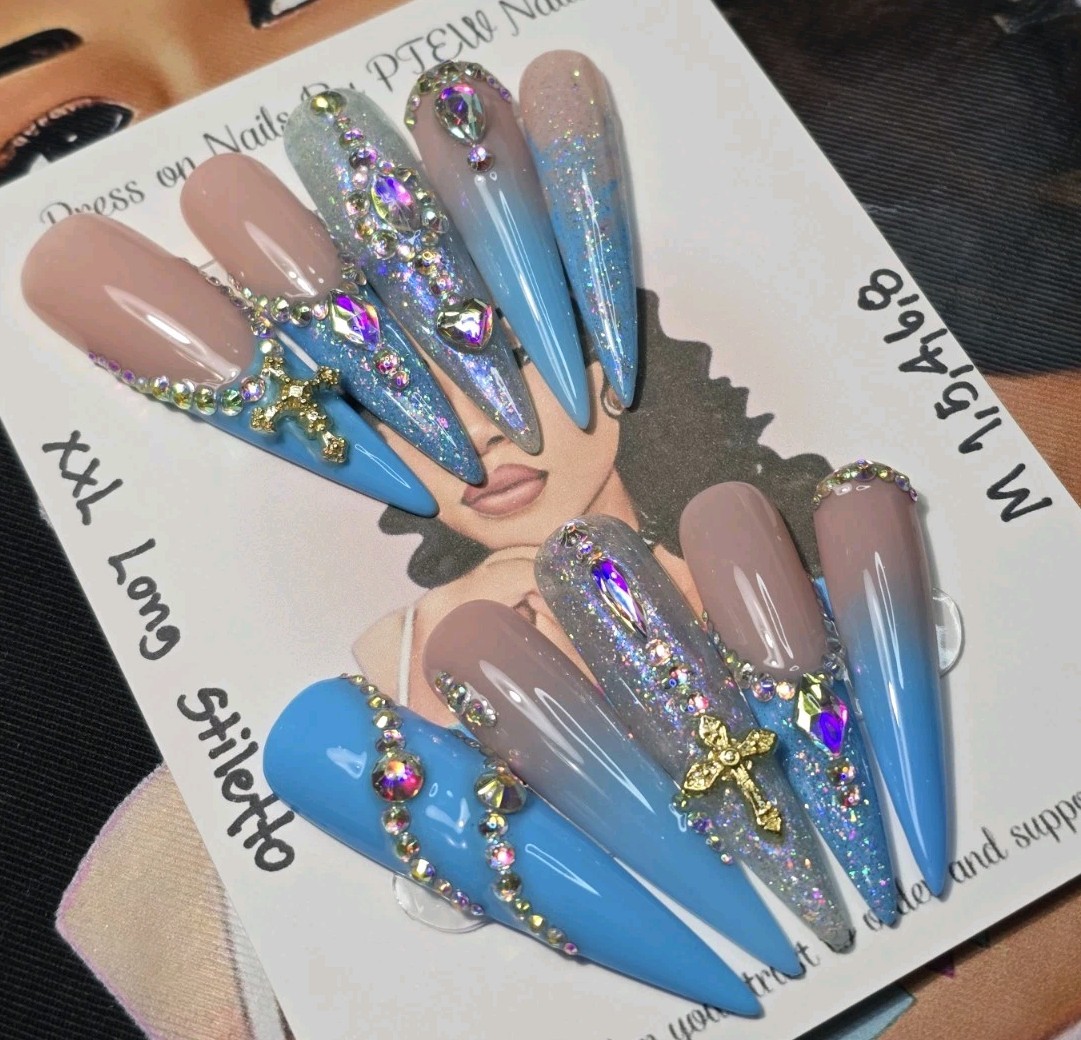 Handmade Press On Nails,Medium Size 1,5,4,6,8 XXL Long Stiletto
