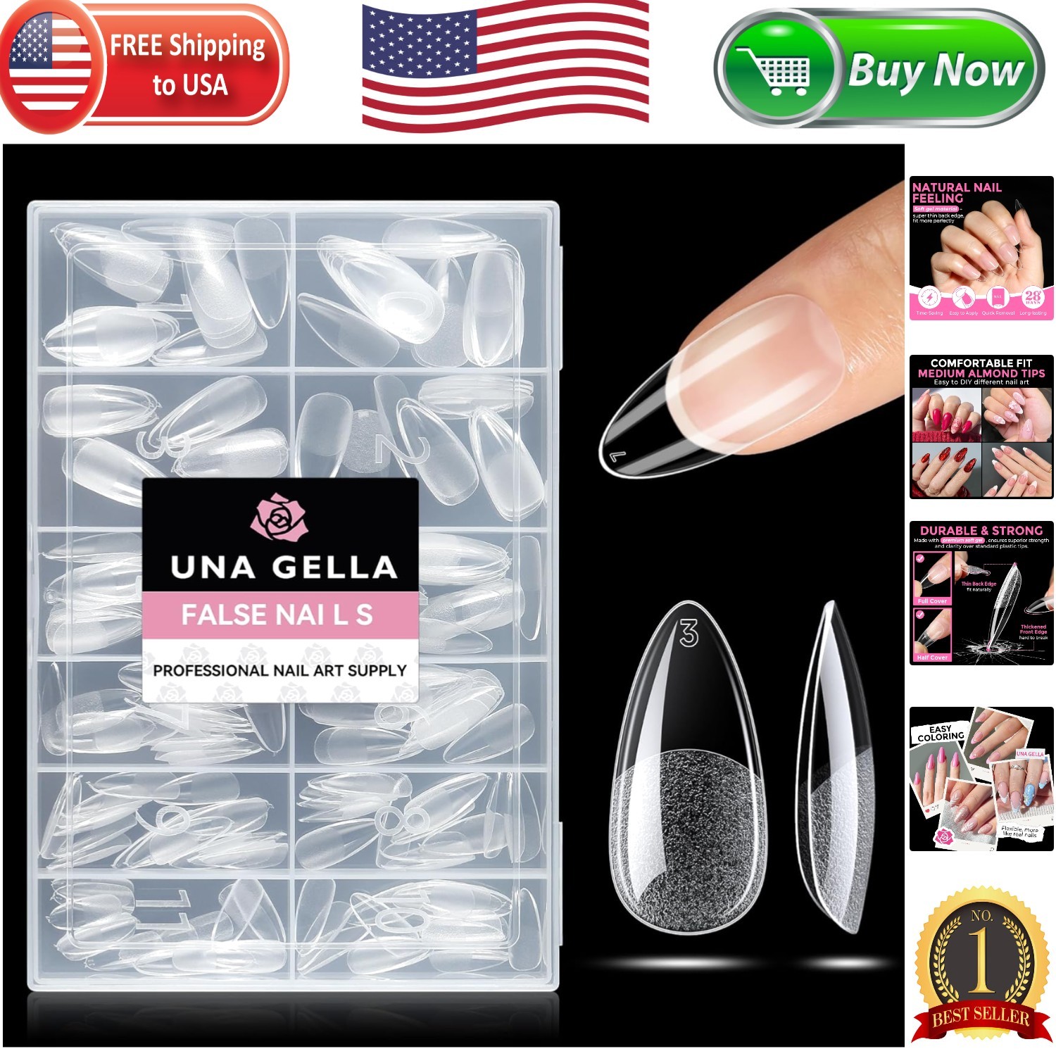 Gelly Soft Almond Nail Tips – 216pcs Clear Press On Nails for Stunning Manicures