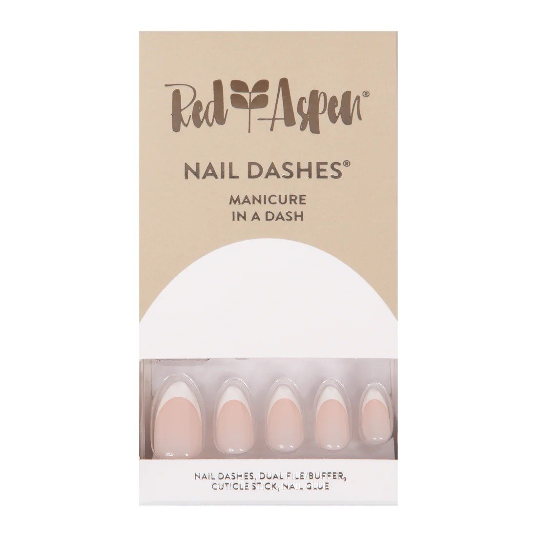 Red Aspen Press On Nails, Medium Almond, Classic French, Tammy