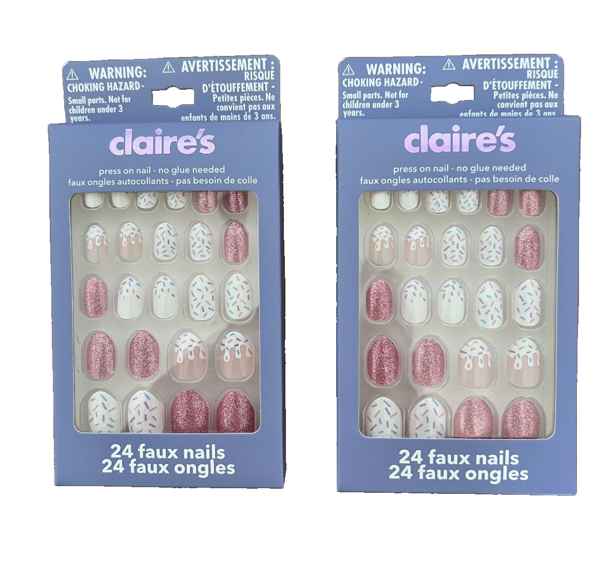Lot of 2 Pack Claire’s Press On Nail Faux Nails Ice Cream Set