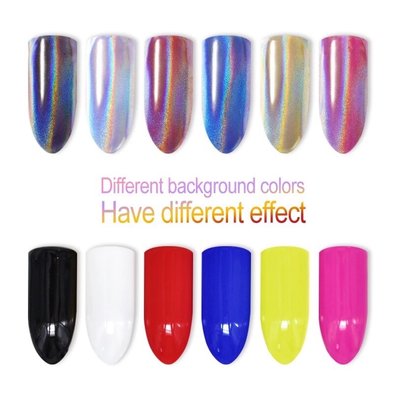 Nail Chrome Powder Rainbow Holographic KIT 15um Super Fine + Silicone Brush DIY