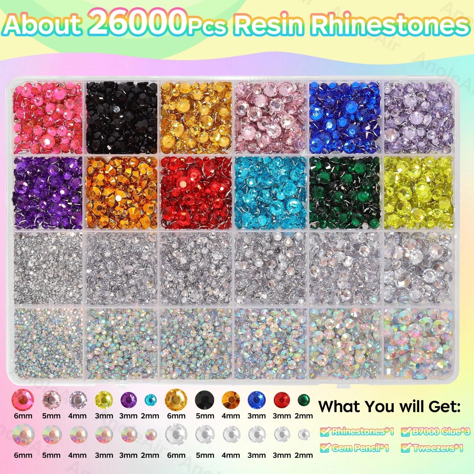 26000PCS Colorful Resin Flatback Rhinestones for Crafting, Resin Rhinestones …