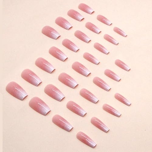 Coffin Press On Nails Medium Fake Nails with Ombre&Glitter Nail Press Ons