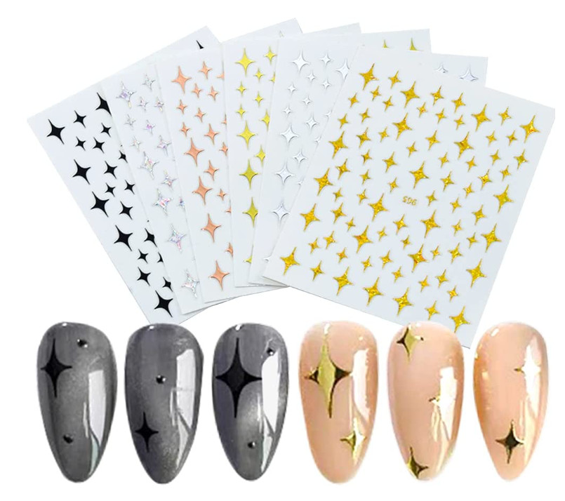 Stars Nail Art Stickers Decals 8 Sheets Nail Art Supplies 3D Self-Adhesive NH18