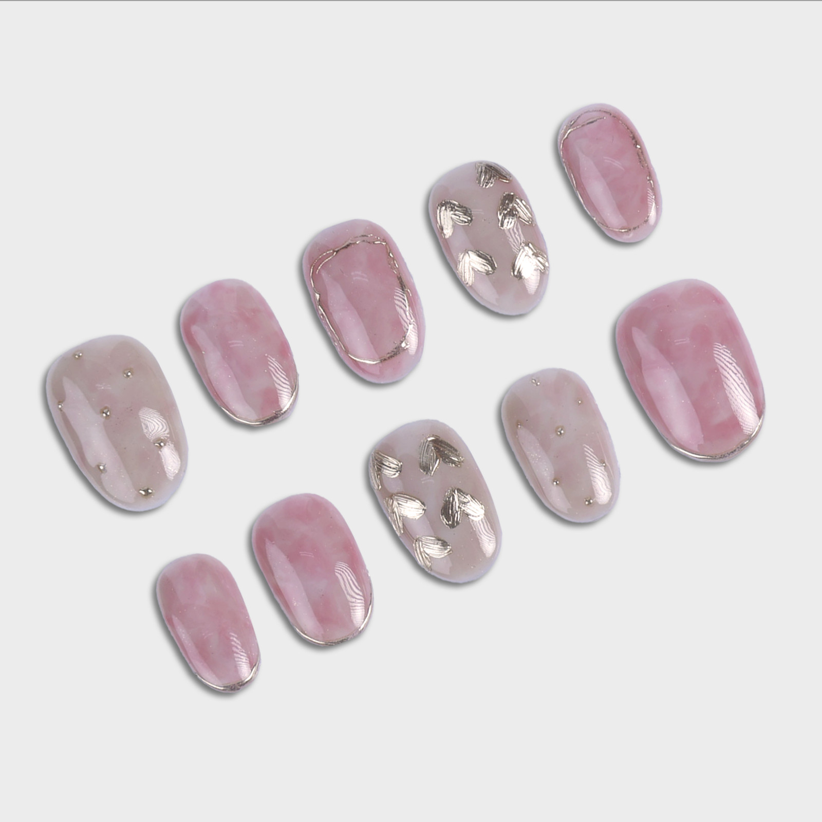 SIYOU Rose Quartz Short Oval Pink 3D Shimmer Press-On Nails 10pc
