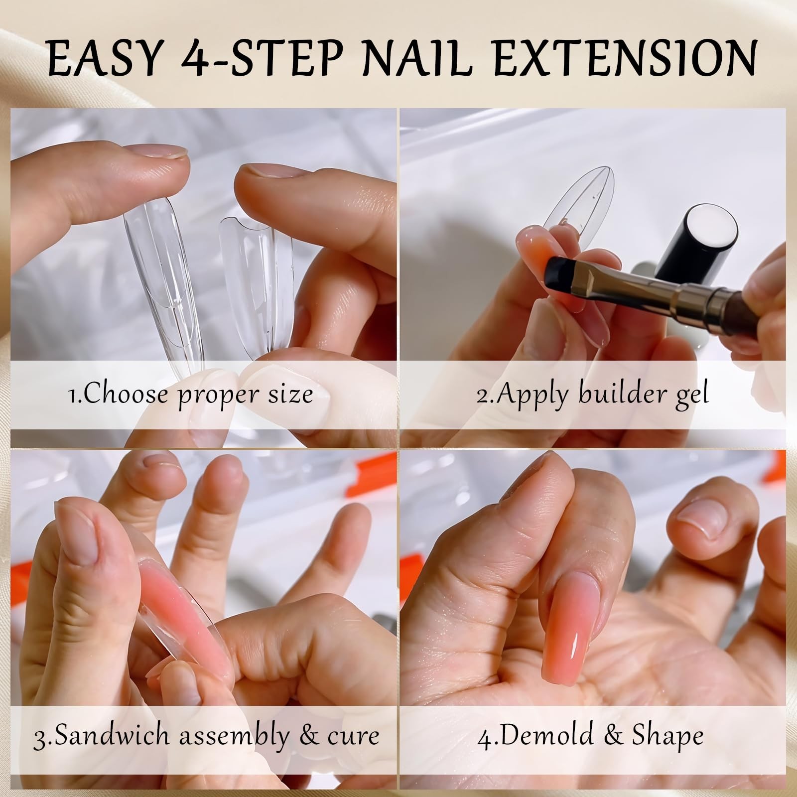 240 PCS Original Sandwich Nails Dual Forms, 15 Sizes Long Coffin Reusable Nai…