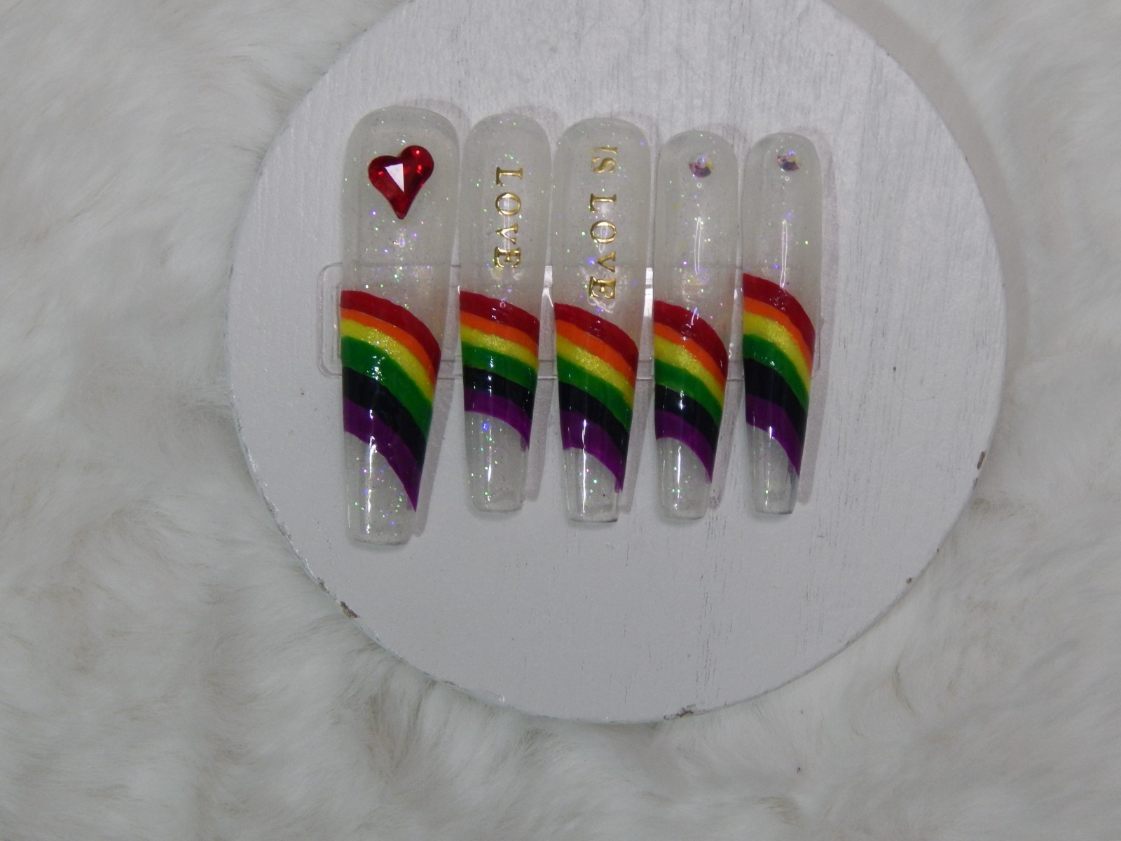 Luxury Handmade Press-On Nails I Reusable I Glow Love is Love I Coffin Shape 3XL