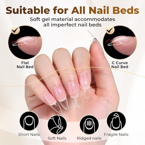 Nails Tips,504Pcs Press-on Nails Stiletto Clear Gel Nail Tips, Medium Stiletto