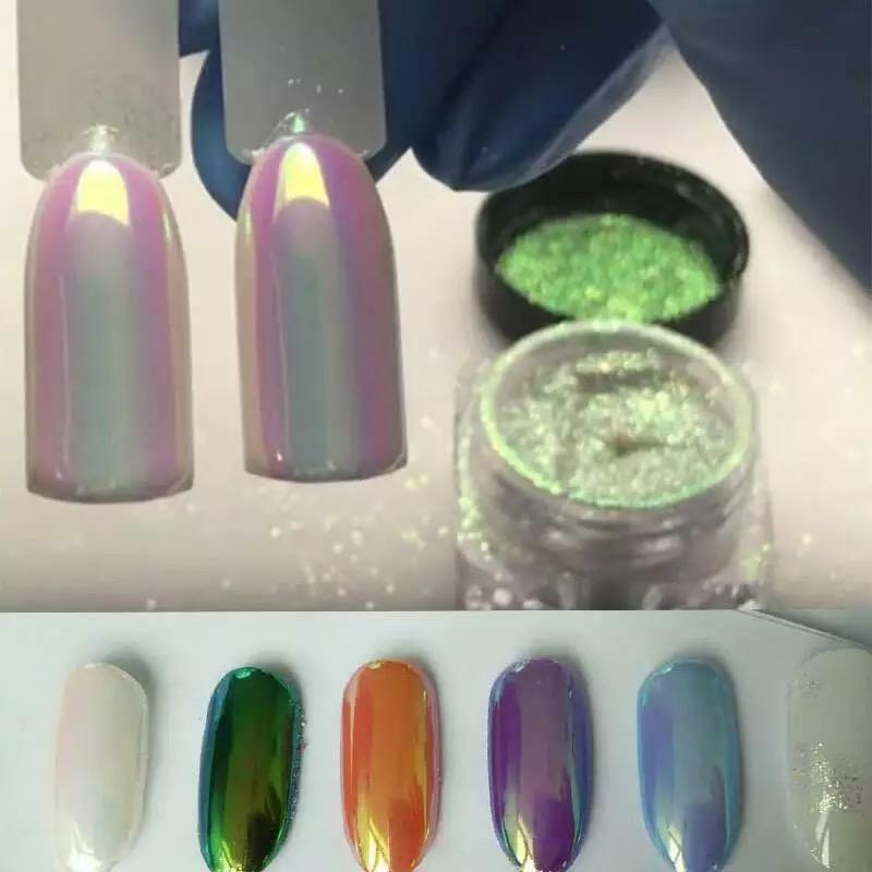Aurora Unicorn Nail Chrome Dust Mirror White Pink Green Powder Holographic BJ-13