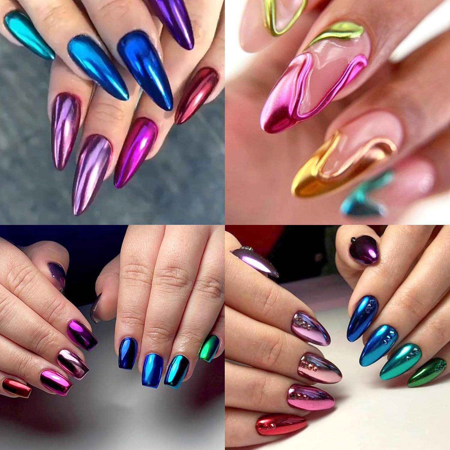 45 Colors Chrome Nail Powder Mirror Effect Nail Chrome Gold Silver Laser Red Pin