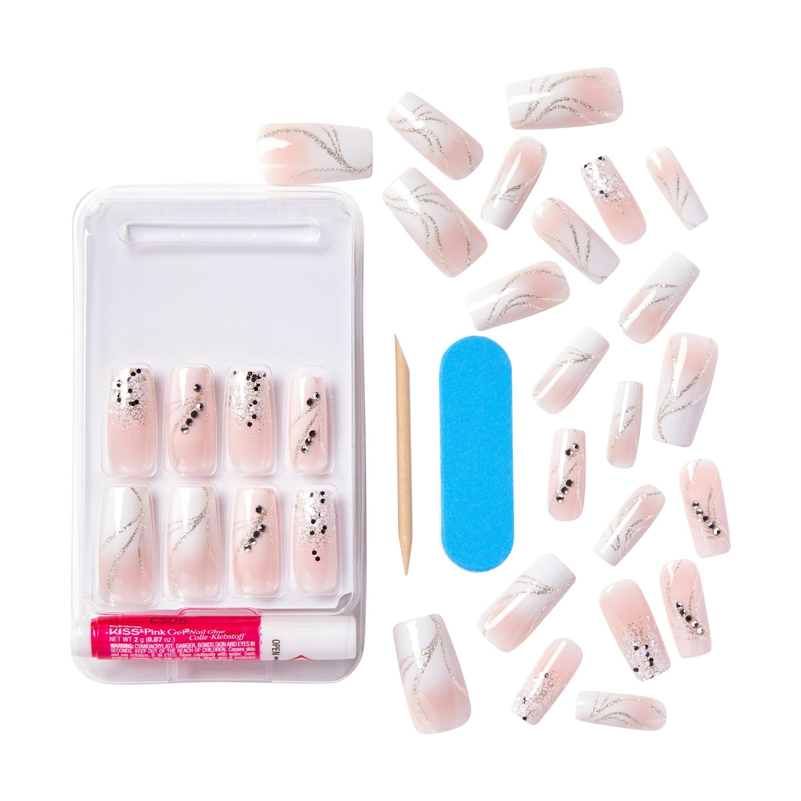 Kiss Premium Classy Nails 30 Count Pack Of 3 3D Jewel Accents Glam Nail Art