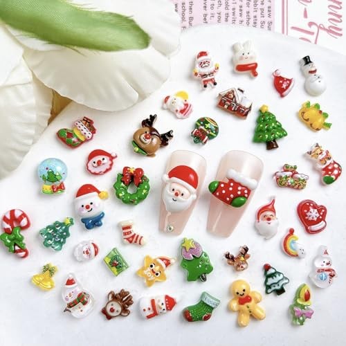 40Pcs Christmas Mix Nail Charms Reindeer Snowman Santa Claus Nail YH-6