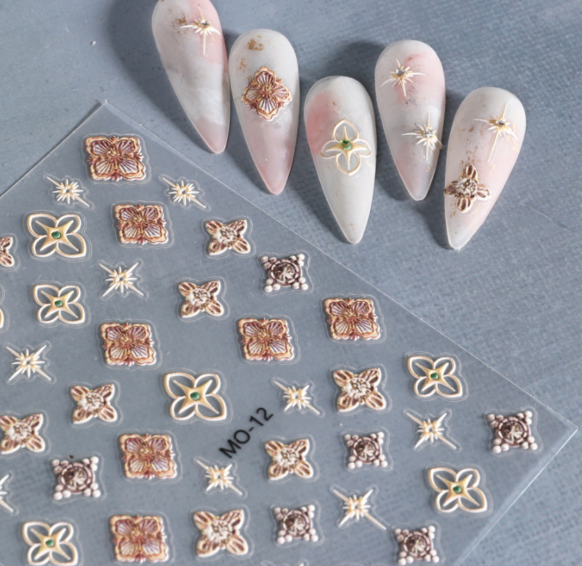 5D Camellia Gradient Pink Nails Stickers Embossed Pentapetal Flowers Fairy NS49