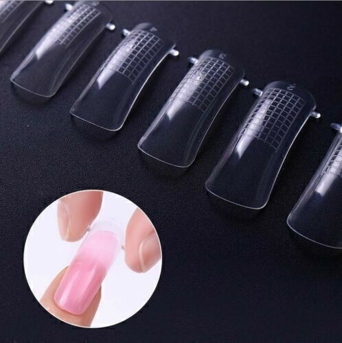 100Pcs Transparent Plastic Dual Nail Forms UV Gel Full Cover Mold Size Scale