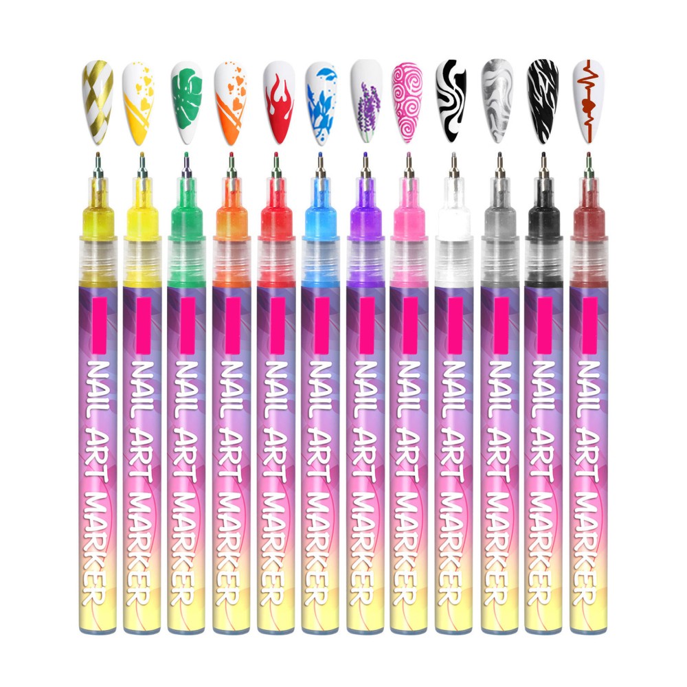 12Pcs/Set 3D Nail Art Drawing Pen Waterproof Painting Liner Drawing Embellishing