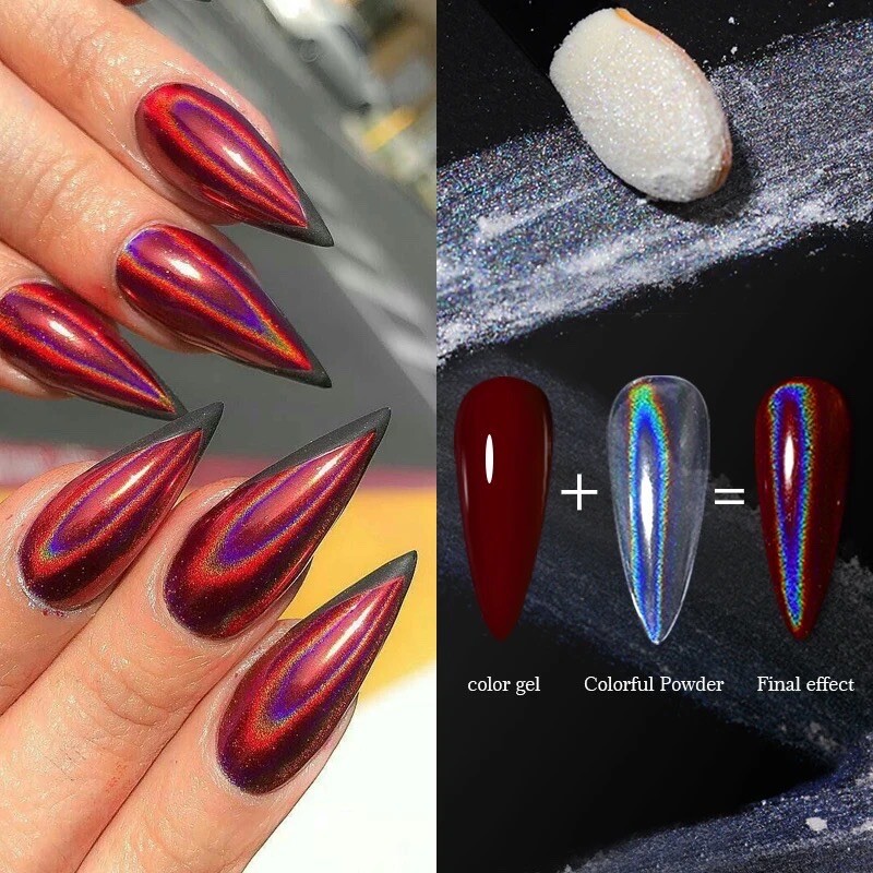 White Holographic Nail Chrome Powder Transparent Effect Clear Unicorn Rainbow