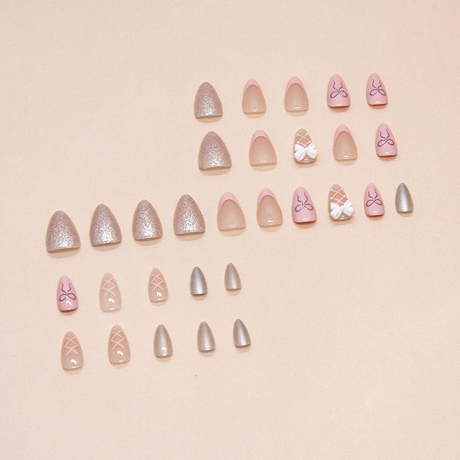 on Nails Short Almond Fake Nails with Designs Pink Nails Press