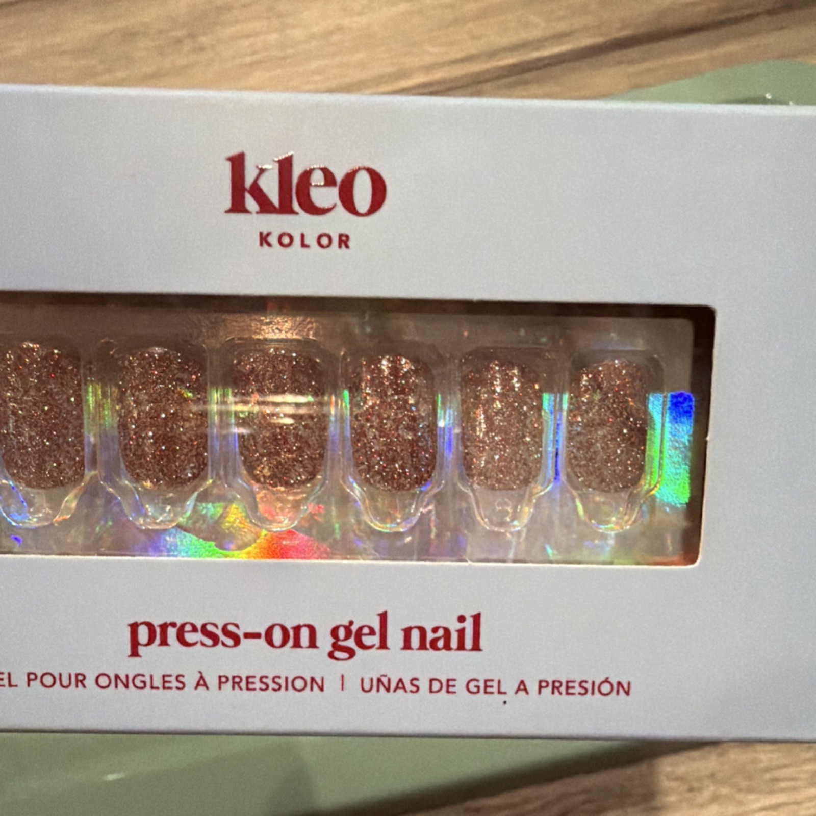 Kleo Kolor Press-On Gel Nails Pink Glitter Short Square Full Cover Pre-Designed