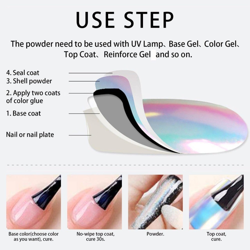 Holographic Nail Glitter Powder Rainbow Neon Chrome Nail Art Flakes Dust