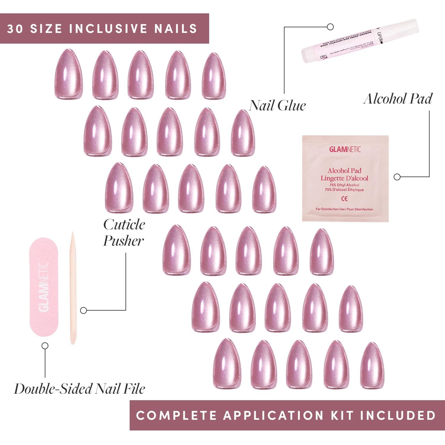 Velvet Rose Press On Nails Short Almond Fake 30 Pc Kit