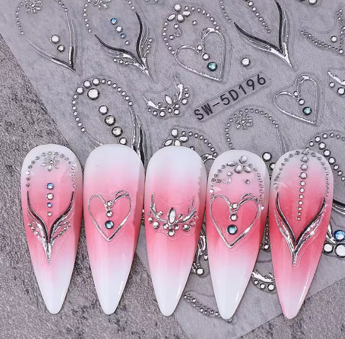 Beautiful Embossed Jelly Necklace Nail Stickers 3D Pattern Easy ApplyLongLasting
