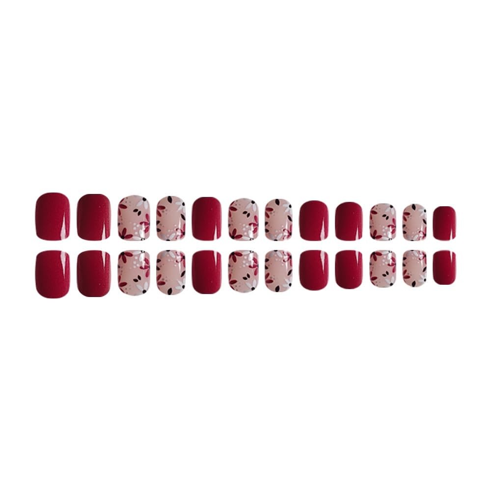 Red Press on Nails Short Square 1 Fl Oz (Pack of 1) Square white Flower-red