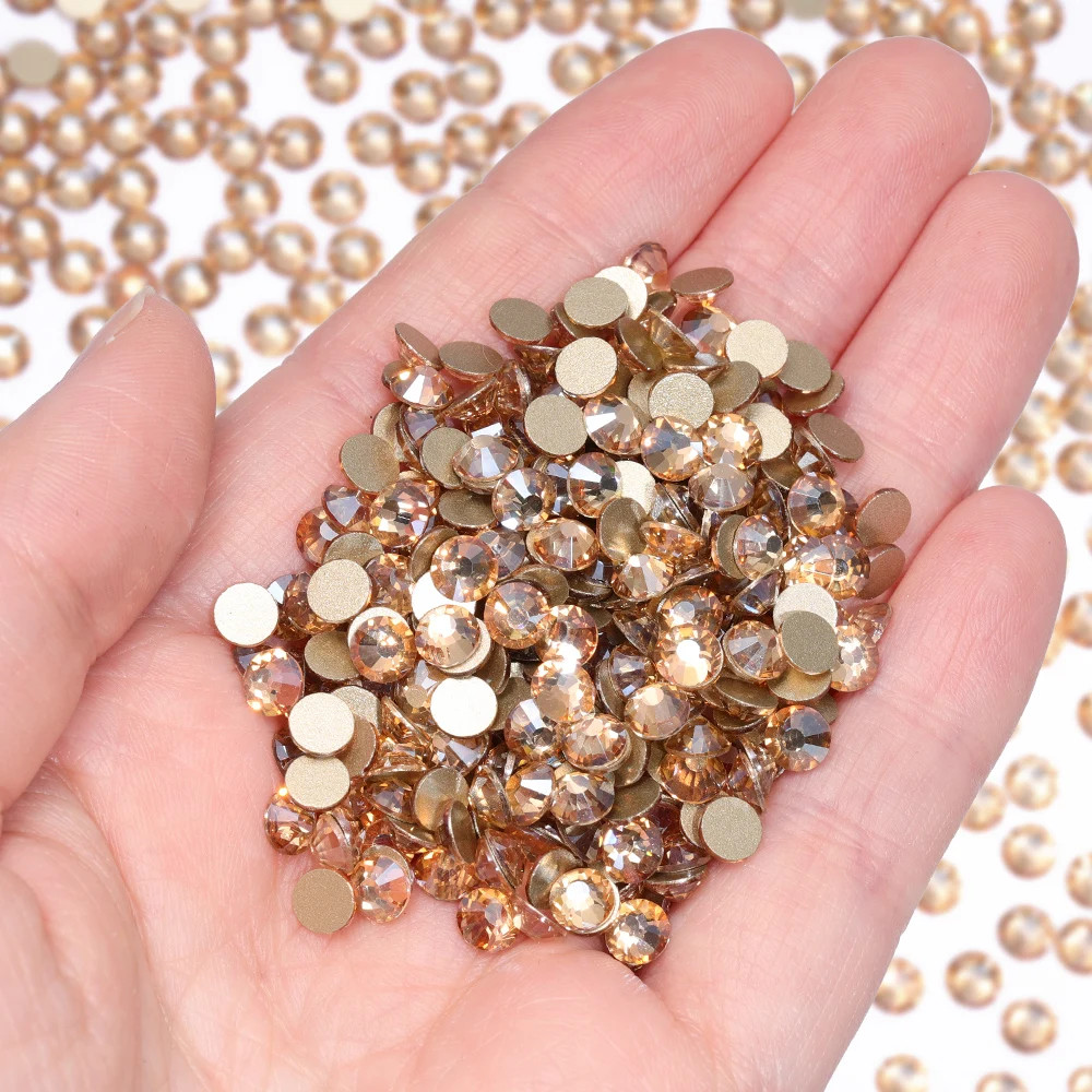 Glass Flatback Rhinestones, Golden Shadow Crystal Gems for Nail Art DIY