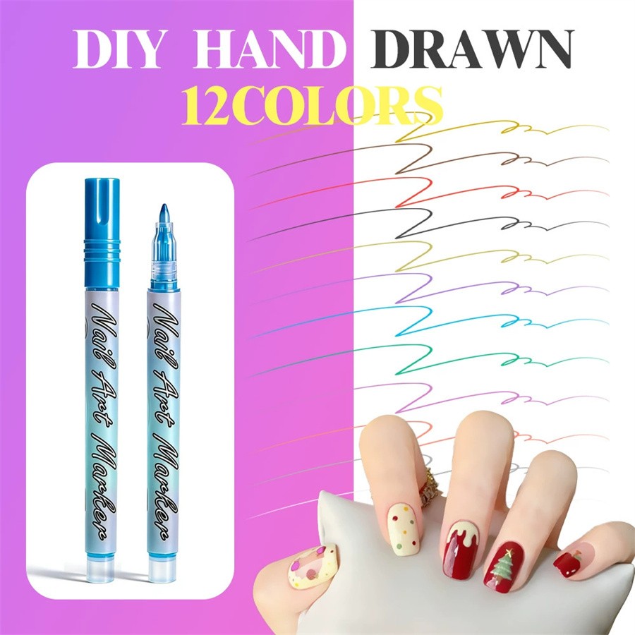 12-Color Nail Art Pens Set,Latest New DIY Nail Art Markers Drawing Painting Line