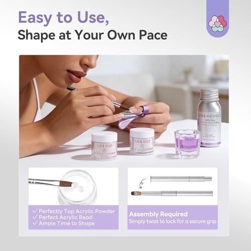 Acrylic Nail Kit for Beginners – Clear Pink Nude Powder, Liquid, Brush & Tools f