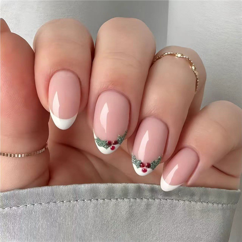 Christmas New 30pcs Diamond Nail Tips Short Oval Long Square Love Pink Nails