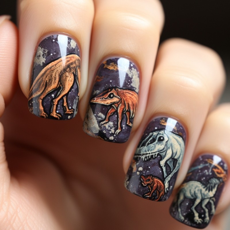 24pcs Unique Purple Dinosaur Nail Art For Independence Day And Special Occasions