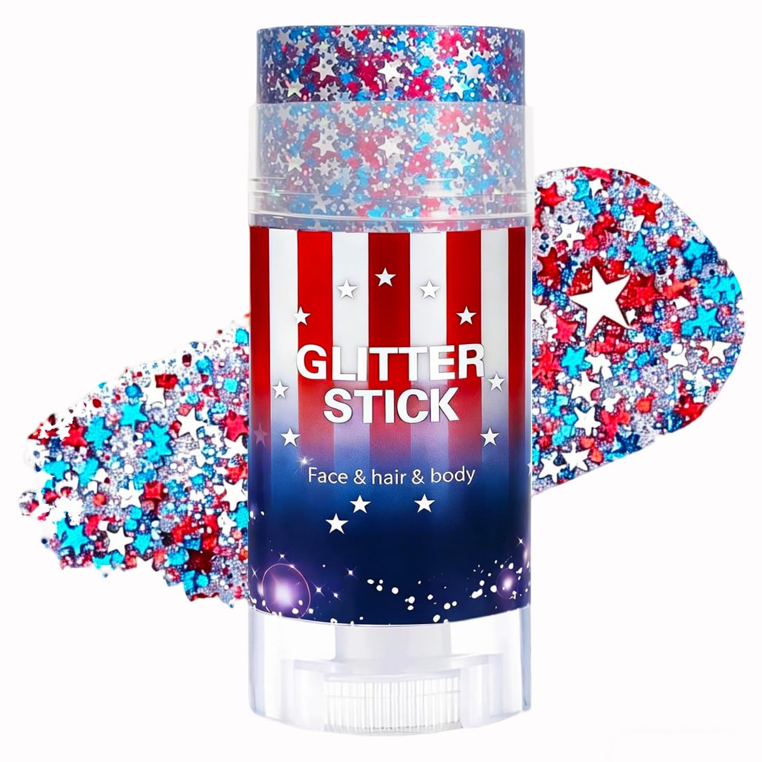 4th of July Glitter Stick, Patriotic Face Body Glitter Stick with Star