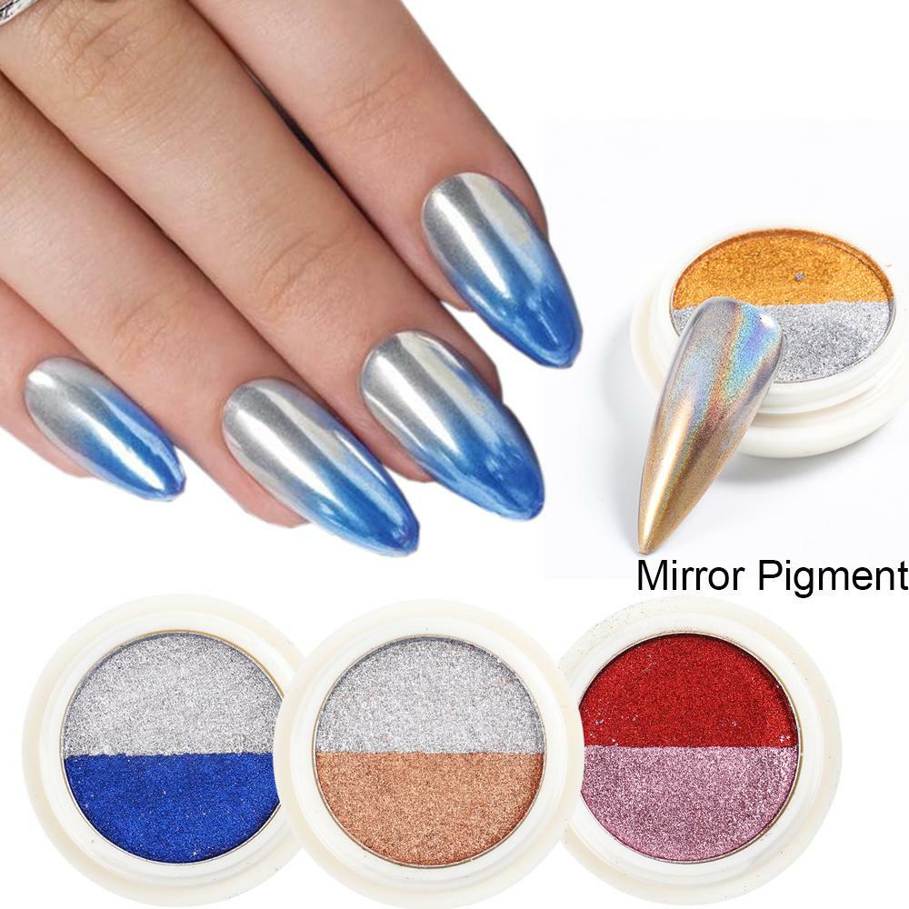 Nail Mirror Chrome Powder Two Colours Pressed Solid Rose Gold Silver Shimmer