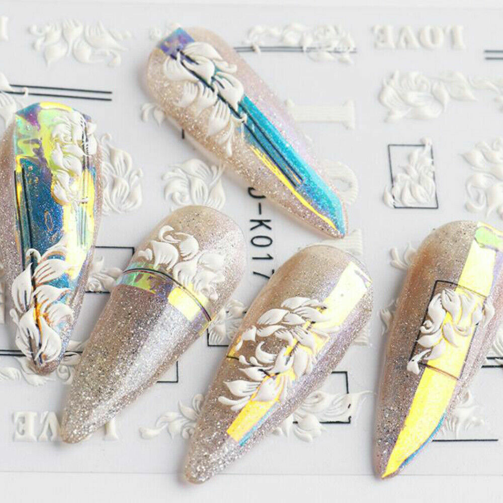 Rose Butterfly Ballet Dancer 5D Nail Stickers Embossed Decal Nail Art Decoration
