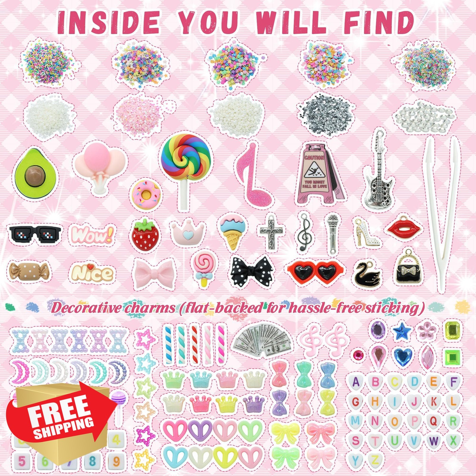 RidaaFri 3000 Pcs Junk Case Charms Kit DIY Phone Nail Decor Kawaii Beads
