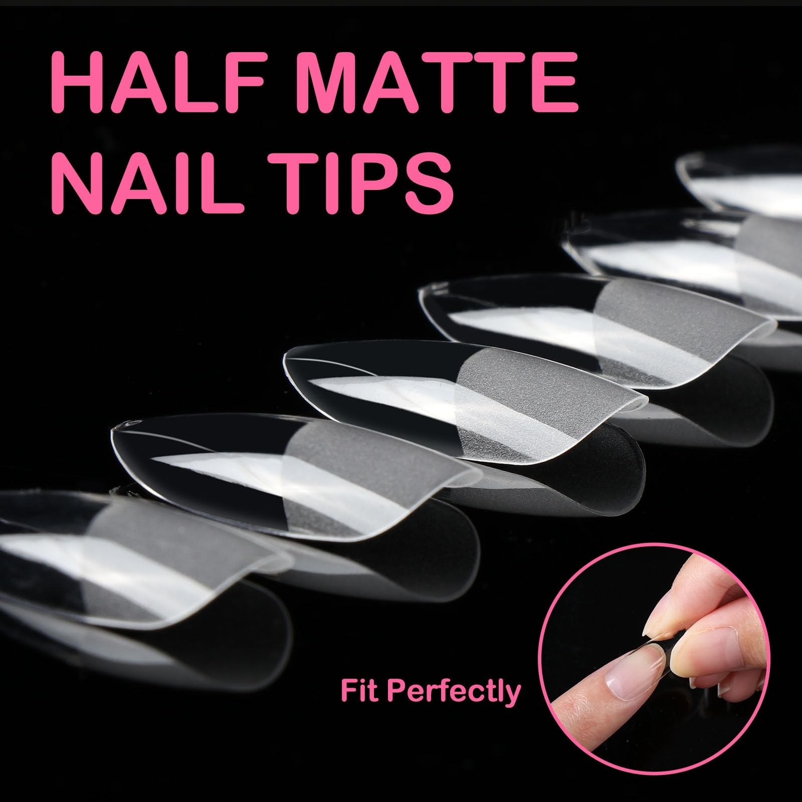 Medium Almond Nail Tips, 550Pcs Soft Gel, 11 Sizes Full Cover Clear for