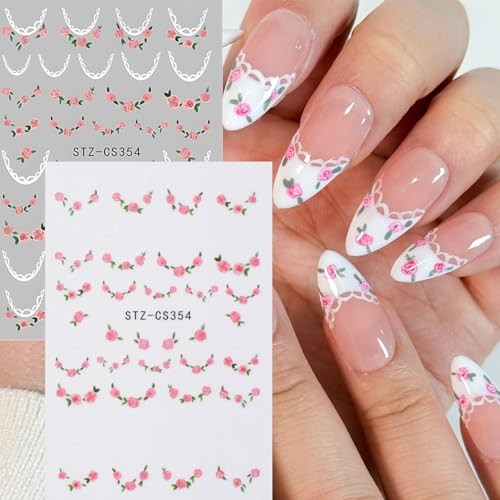 5pcs Flower Nail Stickers With Tweezers, Mini Jasmine Rose Hibiscus Wildflower