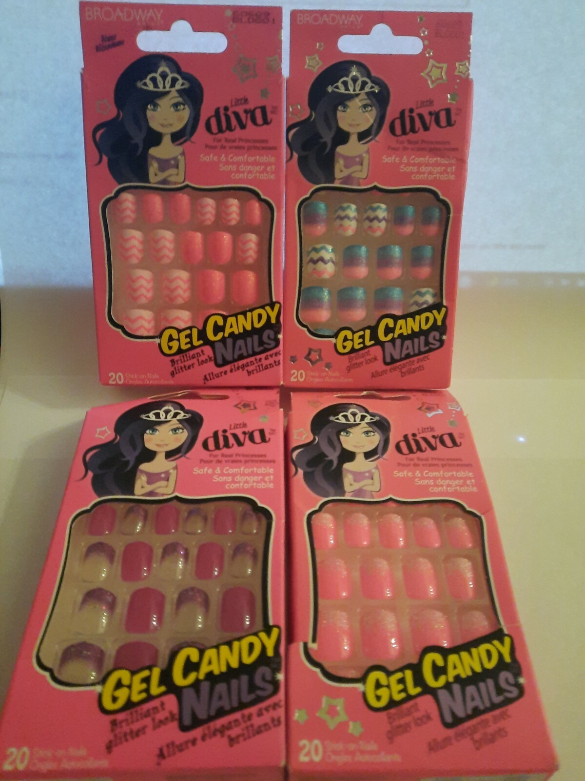 4 Broadway Little Diva Gel Candy Nails – No repeats By Kiss pinks and blue mix