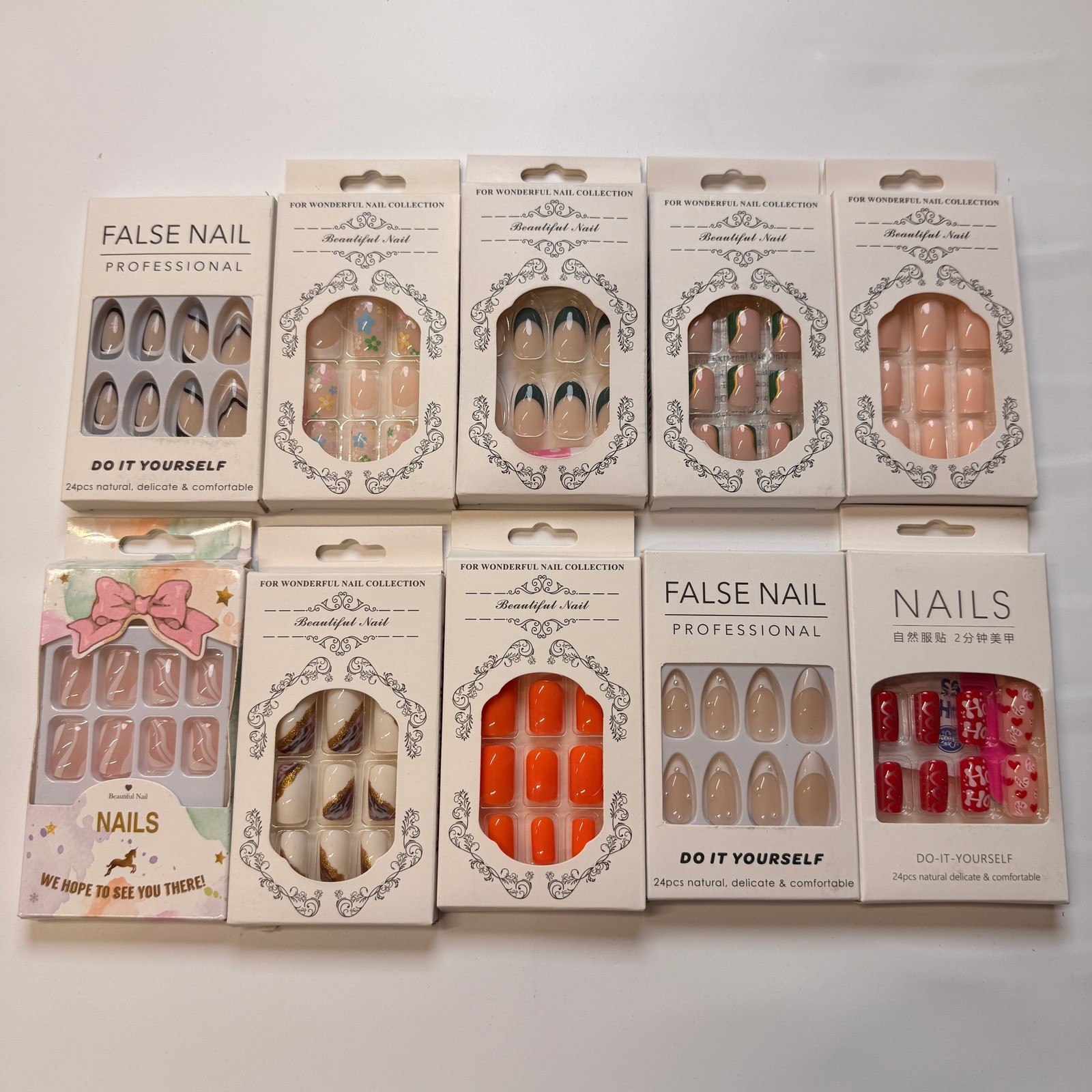 Lot of 10 Pack of 24 New False Press On Nails Assorted Designs and Colors №N19
