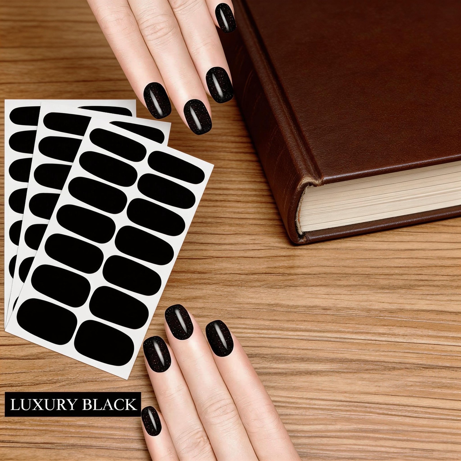 16 Sheets Black Nail Wraps Solid Color Nail Polish Strips for Women Gel Nail …